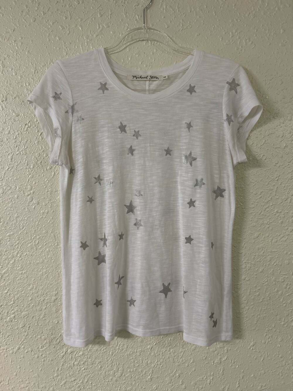 Michael Stars White Silver Star Short Sleeve Tee Shirt Style 6935 OS